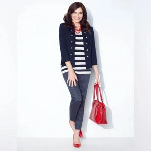 Cleo Every Body Polka  Dot Ankle Pant Navy Blue Size 2 NWT